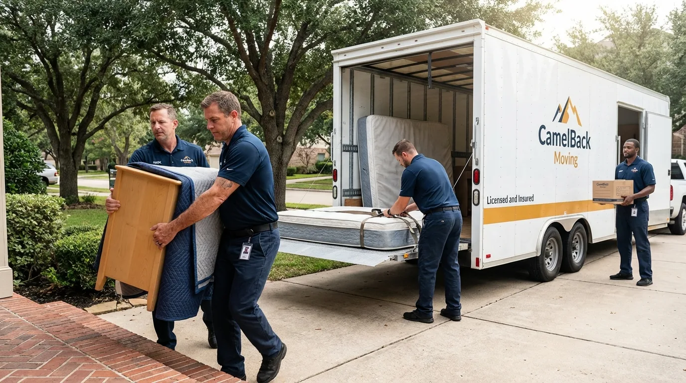 Crew loading residential truck for cross-state move from Prospect Heights, IL